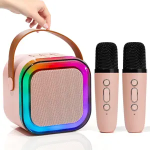 Mini Portable Karaoke Machine with 2 Wireless Mics, RGB Glow Bluetooth Speaker, 5 Sound Effects, 360° Surround Sound for Family Party, Kids' Fun, Home Gathering, Birthday Gift power mobile tablet stand