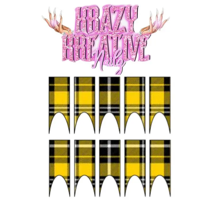 Krazy Kreative Nailz Yellow Plaid Waterslide Nail Decals - Gradient Design, Available in Sizes S-50mm, Glossy Finish, Luxury Acrylic Decals