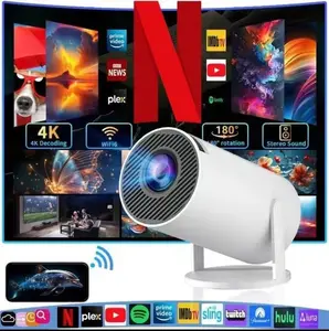 [US warehouse] Mini Projector With Wifi And Bluetooth 1080P Support Smart Projector With Android TV 180° Rotatable Portable Outdoor Short Throw Projector Auto Keystone Home Theater For Phone/TV Stick/Laptop