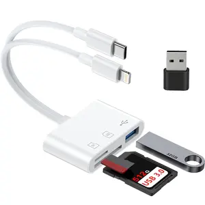 Memory Card Reader, 5-in-1 USB C Lightning to SD/TF/USB OTG Adapter for Micro SD/SDHC/SDXC/MMC, Compatible with iPhone, Android, Windows, MacBook Pro/Air, Chromebook, Galaxy, Plug & Play Portable