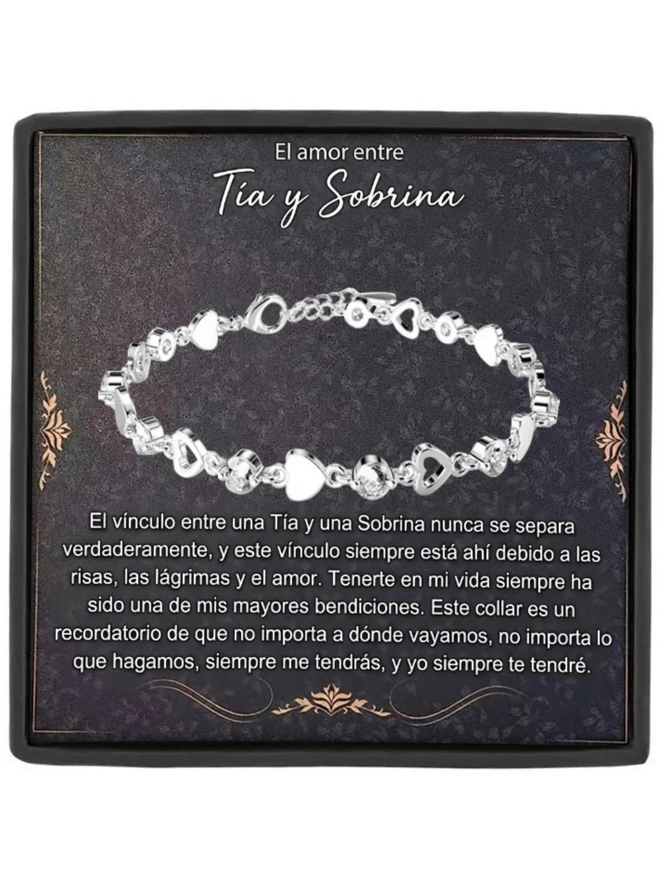 Aunt To Niece Gift Interlocking Heart Tennis Bracelet with Message Card and Gift Box Family Bond Jewelry Gift for Niece