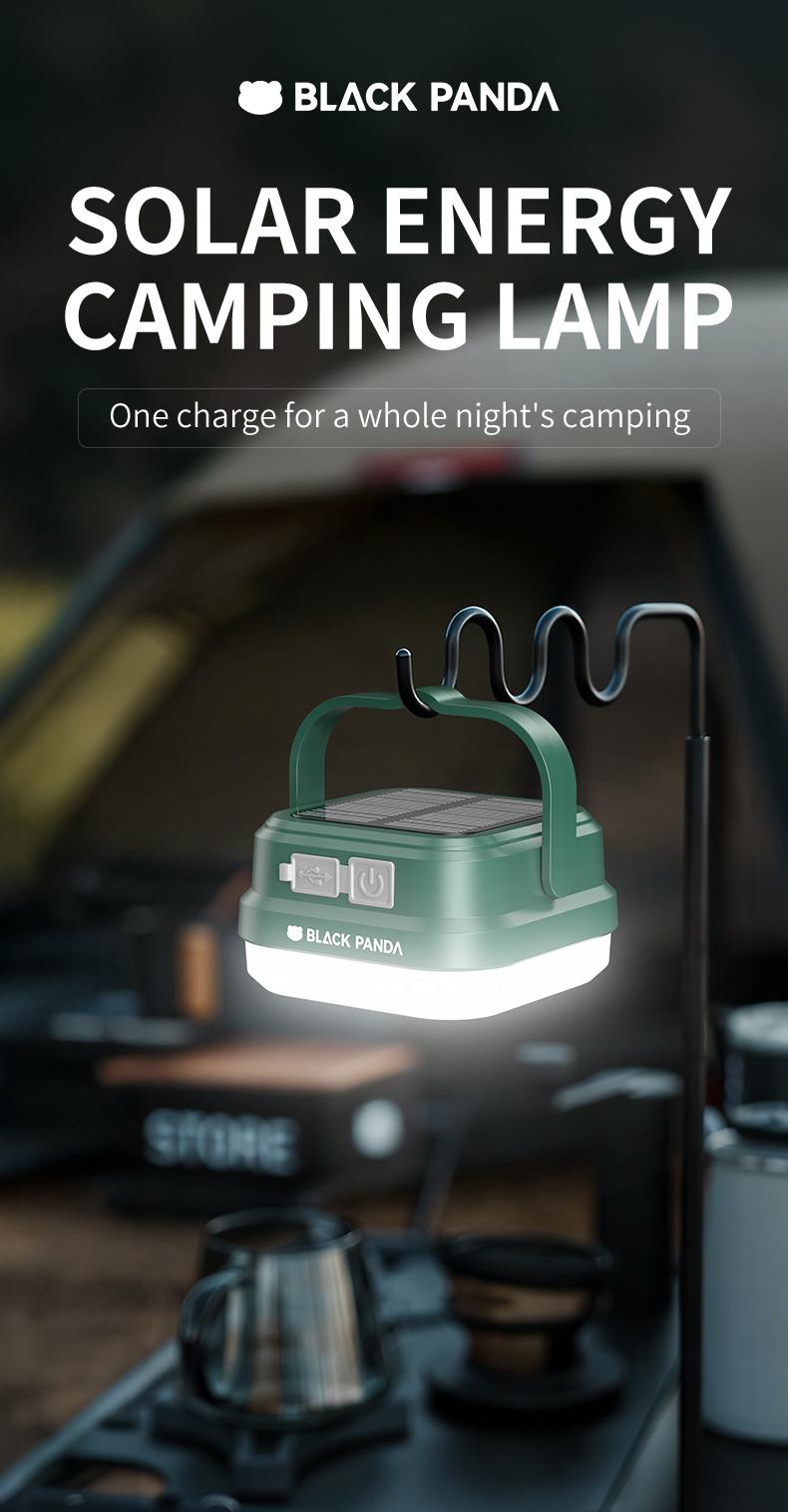 Black Panda-Portable Solar Light Super Convenient Dual Charging! TYPE-C Fast Charge + Solar Panel, High Lumen, Waterproof & Durable, Easy to Carry