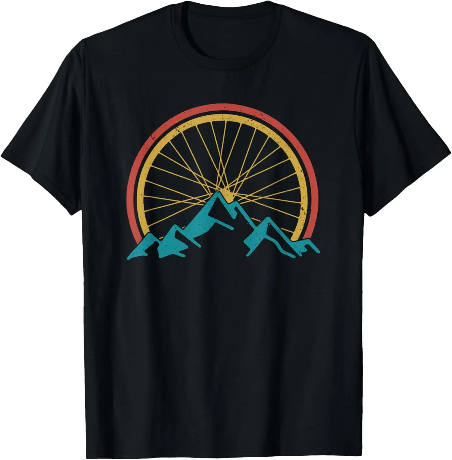 Women's Short-Sleeve Crew Neck (Round Neck) Graphic T-Shirt - Casual, Distressed, Mountain Bike MTB Downhill Biking Biker Gift, Black, Journey Theme Print, Shortsleeve, Top, Tshirt, Vintage, Whimsical Vibe, Streetwear