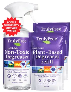 Truly Free Non-Toxic Degreaser Kit - Plant-Based, Eco-Friendly Cleaner - Includes Empty Bottle & 2 Refill Packs - Add Warm Water to Activate!