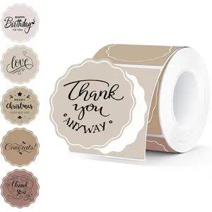 2 Inch Round Thermal Labels,Beige Gradient Flower Thermal Sticker Labels for Small Business, Logo Design, Baking,500 Sheets/1 Roll