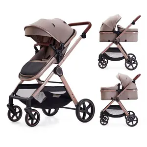 2 in 1 Baby Stroller, Newborn Infant Toddler Convertible Pram Stroller for 0-36 Months Old Babies (Beige)