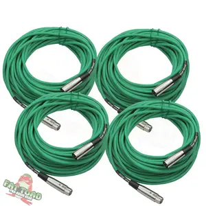 XLR Microphone Cables (4 Pack) by FAT TOAD | 50ft Professional Pro Audio Green Mic Cord Extension Patch with Lo-Z Connector | 24 AWG Shielded Wire & Balanced for Music Recording Studio Mixer Gear