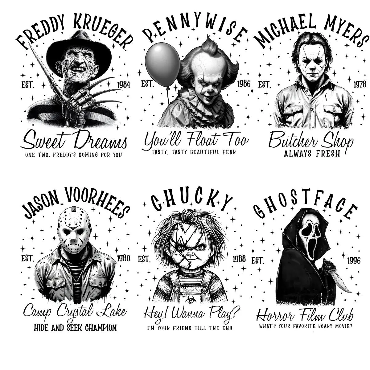 Halloween Horror Movie mini Characters premade DTF gang sheet-6 adult prints
