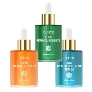 Pure Facial Serum Kit - Anti-Aging, Brightening, and Hydration 3-Piece Skincare Set - Includes Vitamin C, Retinol, and Hyaluronic Acid Serums (1 fl.oz Each Bottle)