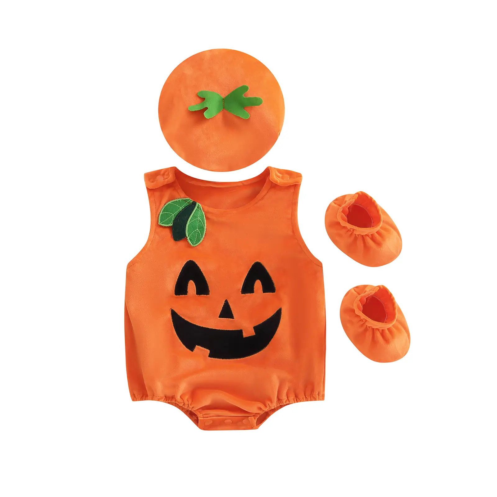 Newborn Baby Girl Boy Halloween Costumes Sleeveless Pumpkin Romper Tank Top Hat Socks 3Pcs Halloween Outfit