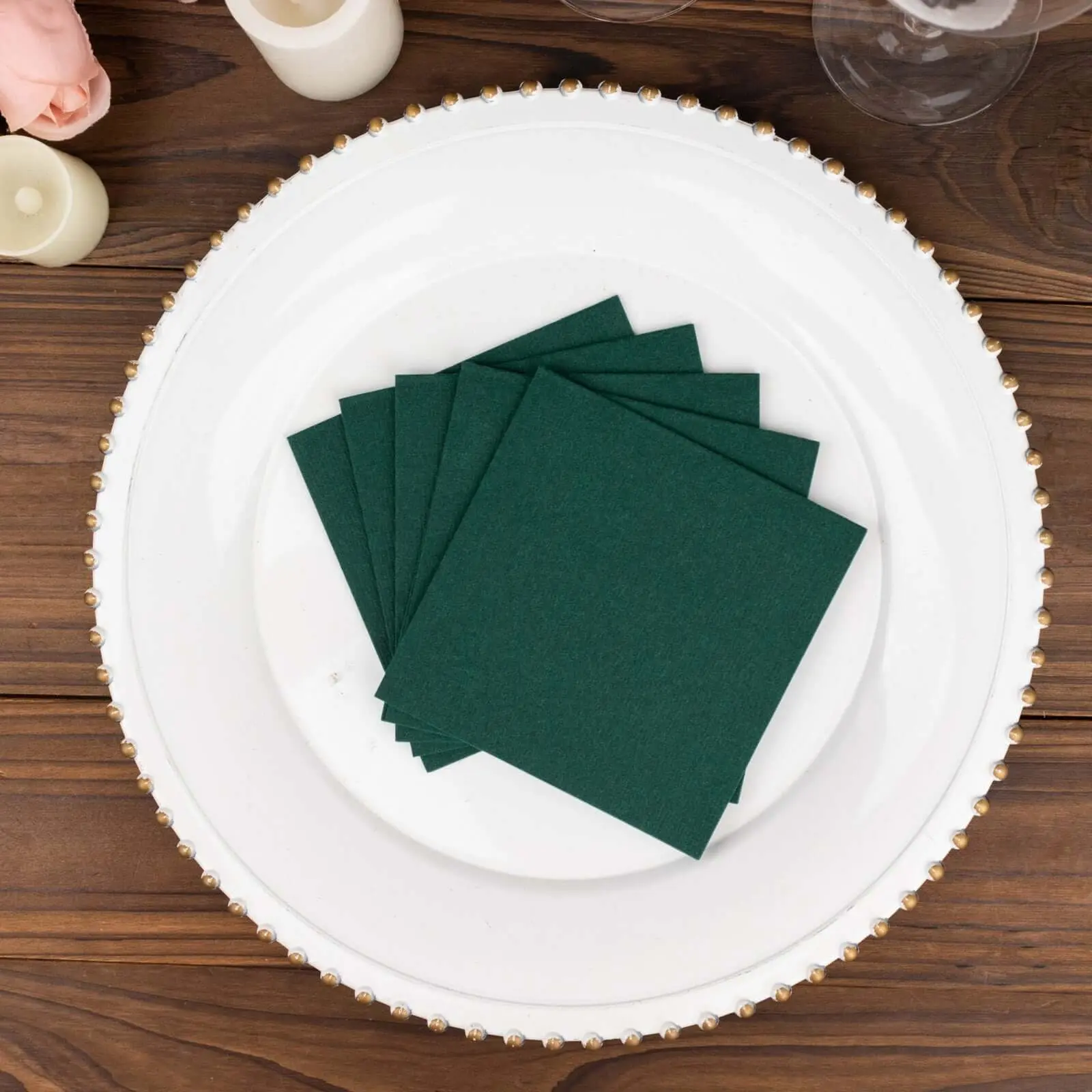 20 Pack 5"x5" Linen-Like Airlaid Paper Napkins, Hunter Emerald Green Tableware - Highly Absorbent Disposable Napkins