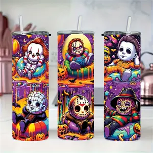 20 Oz Stainless Steel Thermos Cup with Straw-Ghost Halloween Christmas Horror Movie Character Design, Anti-Rust, Removable Lid, Anti-Sweat, Double Insulation, Perfect Gift for Horror Fans, Family and Friends