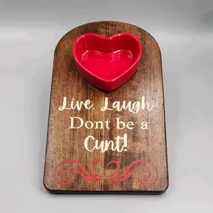 Funny, Custom, Painted, Stained, Finished Wooden Serving Tray with Heart Dish Collection Plates Engraved