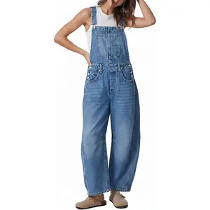 Women's Wide Leg Denim Overall Jumpsuit Adjustable Strap Casual Jean Romper