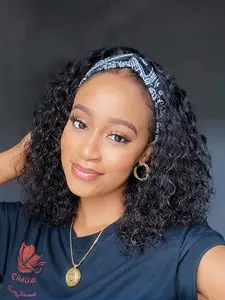 Versatile Headband Wig 10Inch Curly Wigs Deep Wave Headband Wigs for Women Synthetic Hair Glueless Kinky Curly Headband Wig