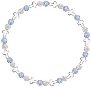 Iced Bling Disco Ball Rhinestone Crystal Bead Baseball Necklace Prayer Collection Sky Blue Crystal White with Silver Crosses