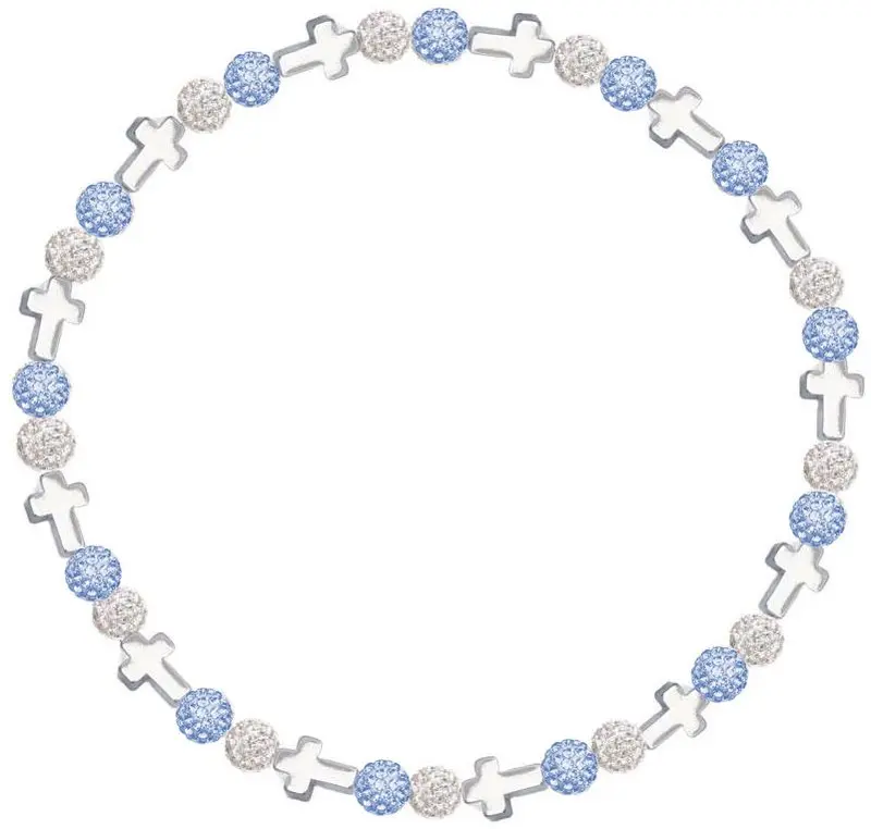 Iced Bling Disco Ball Rhinestone Crystal Bead Baseball Necklace Prayer Collection Sky Blue Crystal White with Silver Crosses