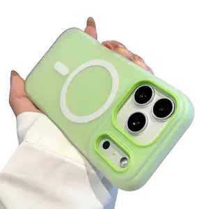 Luxury Candy-Colored 2-In-1 Magnetic Smartphone Case for iOS iPhone Series - Frosted Soft Silicone TPU Shell, Shockproof Protection, MagSafe Magnetic Charge, PC Backplate, Minimalist phone Accessory for iPhone 17 Pro Max, 15 Pro Max Plus, Air 16