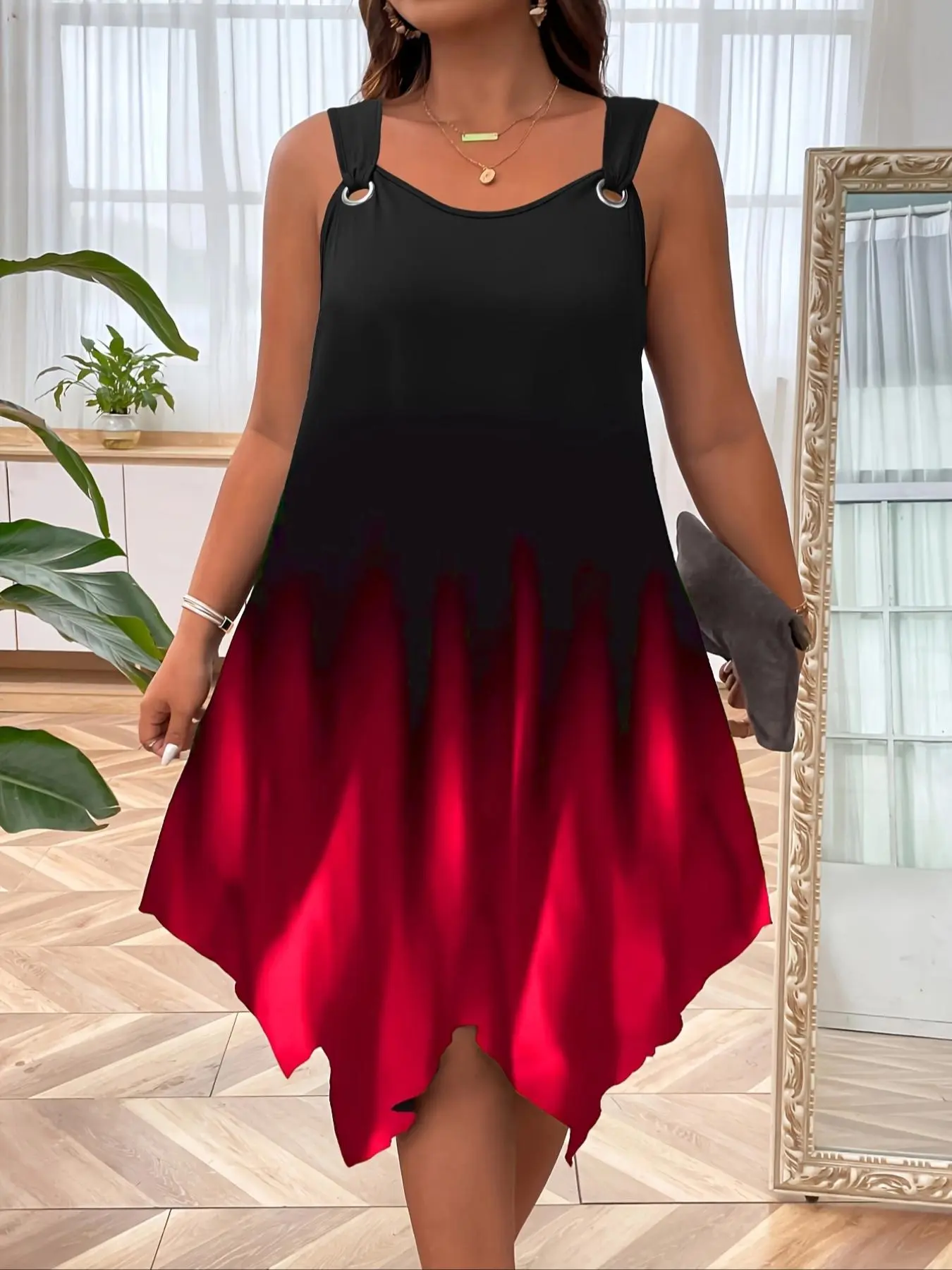 Plus Size Tie Dye Print Ombre Gradient Sleeveless Fitted Dress, Plus  Casual Dress for Daily Wear, Women Plus Clothing for All Seasons - TikTok  Shop