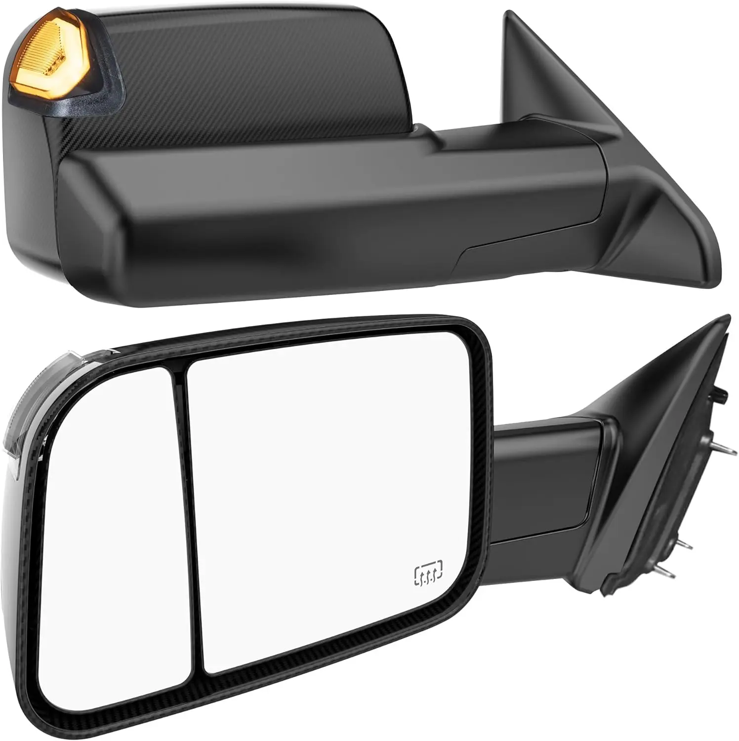 Switchback Signal Tow Mirrors Compatible with Dodge Ram 1500(2009-2018) 2500 3500(2010-2018), Power Heated Flip Up Extended Trailer Towing Side Mirrors w/Puddle Light, Smoked Lens Carbon Grey Housing