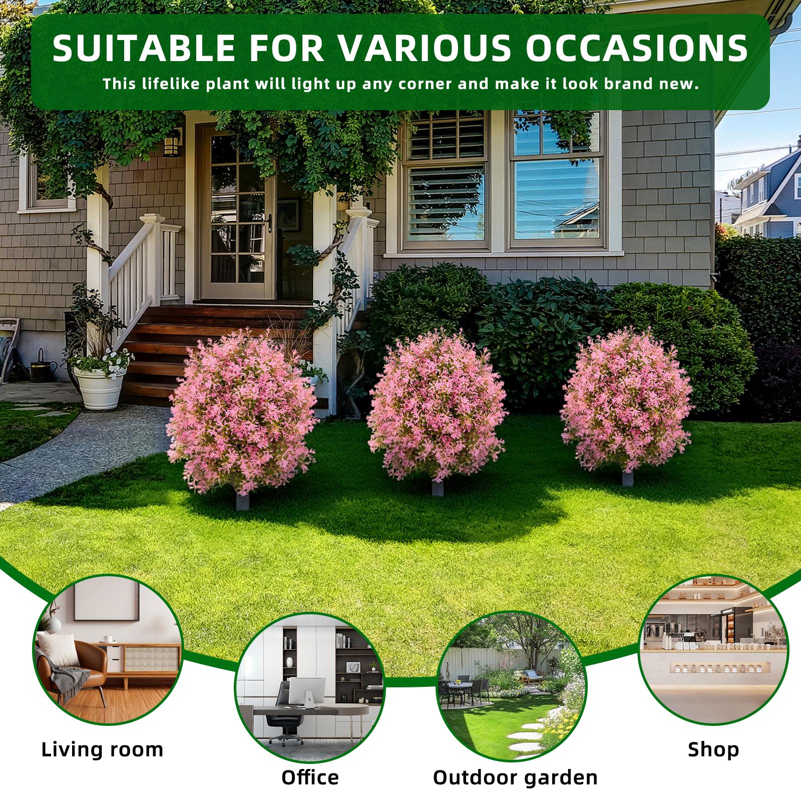 2 Pcs Realistic artificial outdoor tree for garden & balcony weather-resistant with earth tip, colorful decorative flower easy to care for long-lasting pink