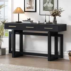 Long Console Table with 3 Drawers and Handle, Elegant Entryway Sofa Table End Table with Cross Sled Base for Living Room Foyer, Corridor 15.7" D x 57" W x 30.6" H, Black