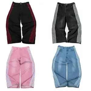 Baggy Jeans Harajuku vintage Striped Embroidered high quality Sweatpants men women Hip Hop Casual wide leg jeans streetwear(Sheets)
