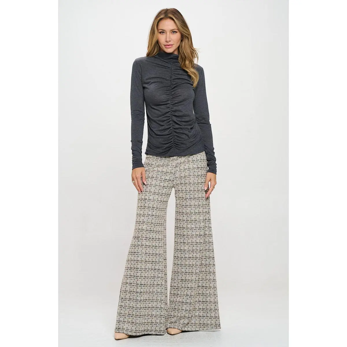 Knit Long Sleeve Mock neck Top with Scrunched Detail