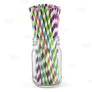 BarConic® Eco-Friendly Paper Straws - 7 3/4" - Striped Assorted Colors - Pack of 100