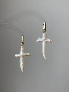 Big Baroque Freshwater Cross Pear earring