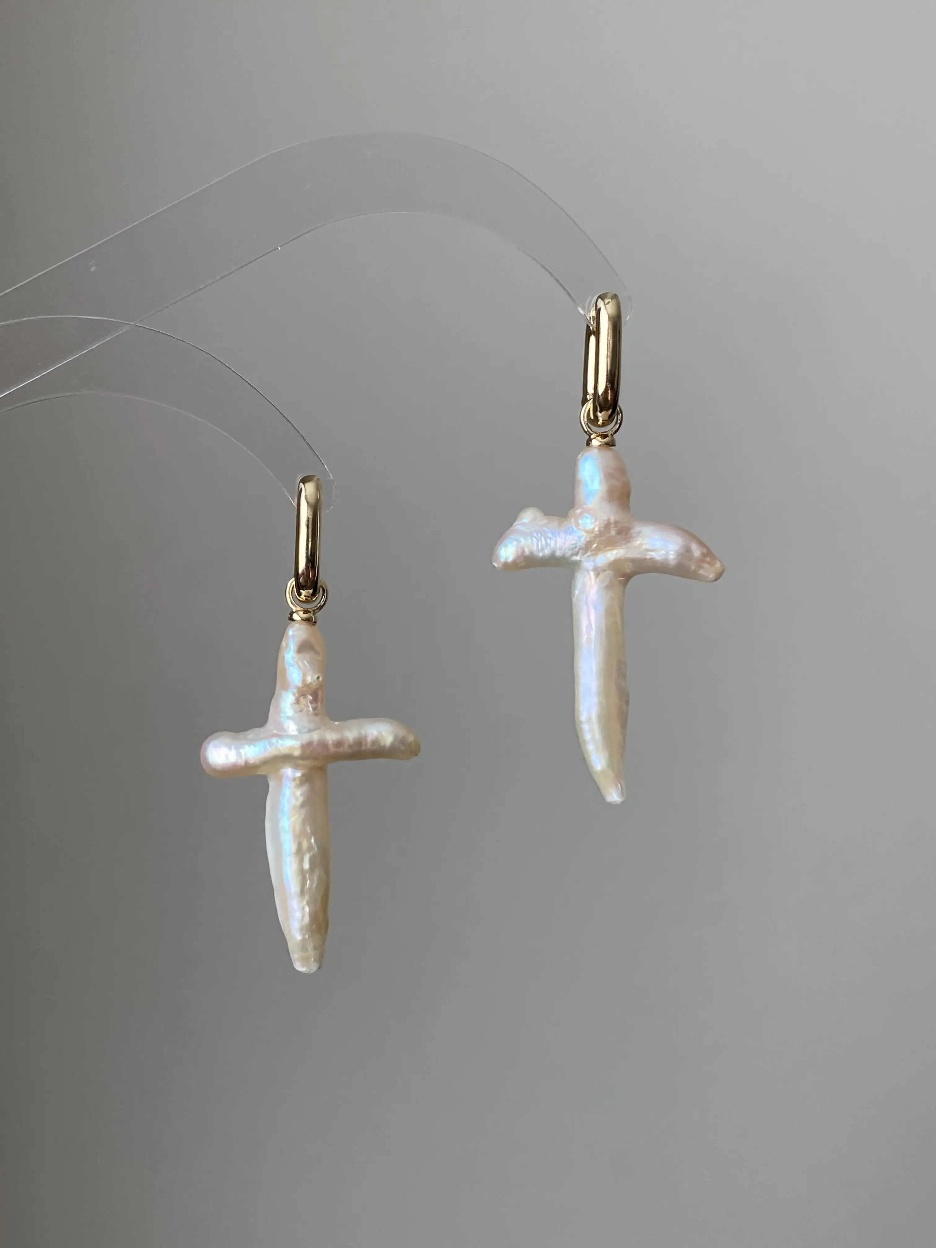 Big Baroque Freshwater Cross Pear earring