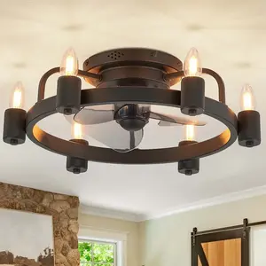 20 in. Modern Farmhouse Ceiling Fan LED Low Profile Flush Mount Ceiling Fan Light with Remote for Living Room