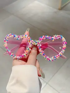 Women's Heart-Shaped Frameless Glasses, Multi-Color Lenses, Unique Colorful Tube Decor, Fashionable Cute Accessory Eyewear