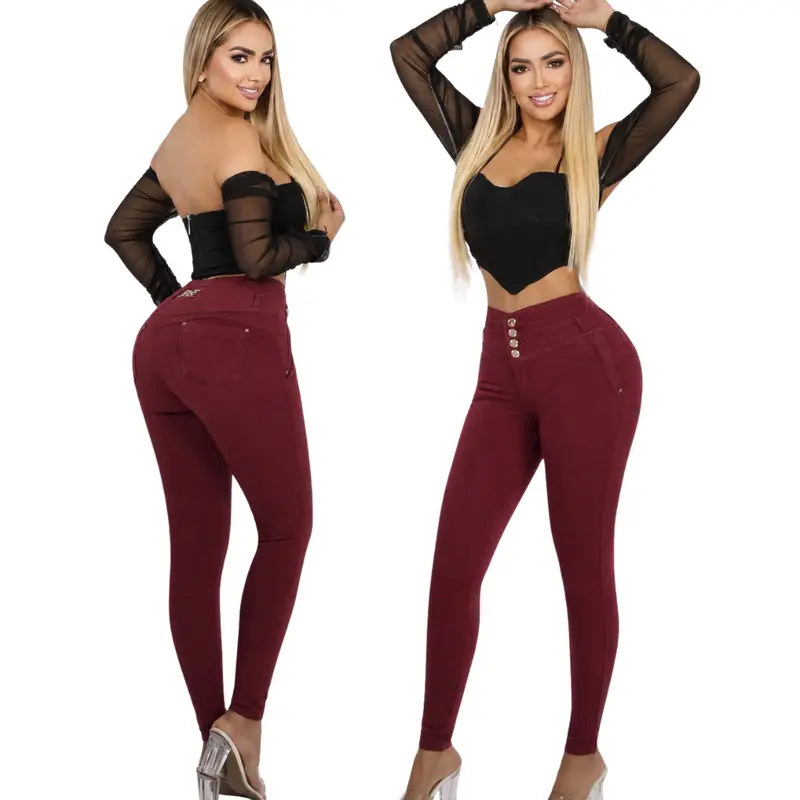 LIANA JEANSWEAR Women's Colombian Levantacola Push-Up High Rise Skinny Bottoms - Tummy Control, Wide Waist, Front Rips, Slim Streetwear Style Casual Fitted Jeans