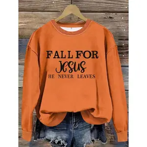 Fall for Jesus Casual Sweatshirt for Women, Fitted Long Sleeve Pullover, Moderate Thickness Knit for Fall & Winter Fashion, Womenswear