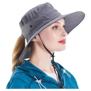 Sun Hat for Women UV Protection Bucket Hiking Fishing Hat with Ponytail-Hole, Foldable Outdoor Sun Hats Mesh Wide Brim Beach Hat