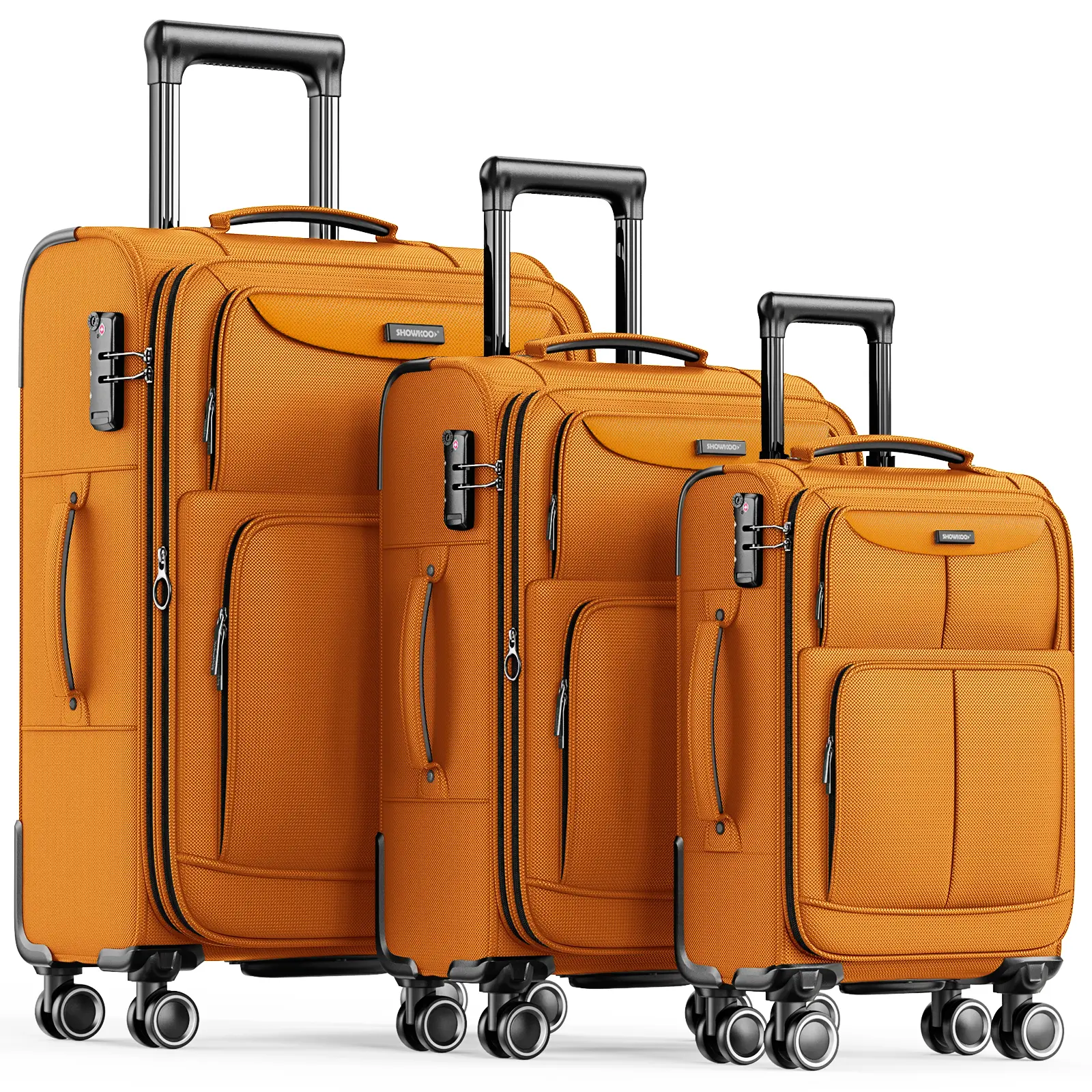 SHOWKOO 3-Piece Softside Luggage Sets (20in/24in/28in) - Expandable, Flexible, High-Capacity, Durable, Lightweight, Double Spinner Wheels, TSA Lock - Anti-Theft, TSA-Proof Carry On Suitcases for Travel, Business, Tsa-Proof Luggage Sets, Anti-Theft Luggage