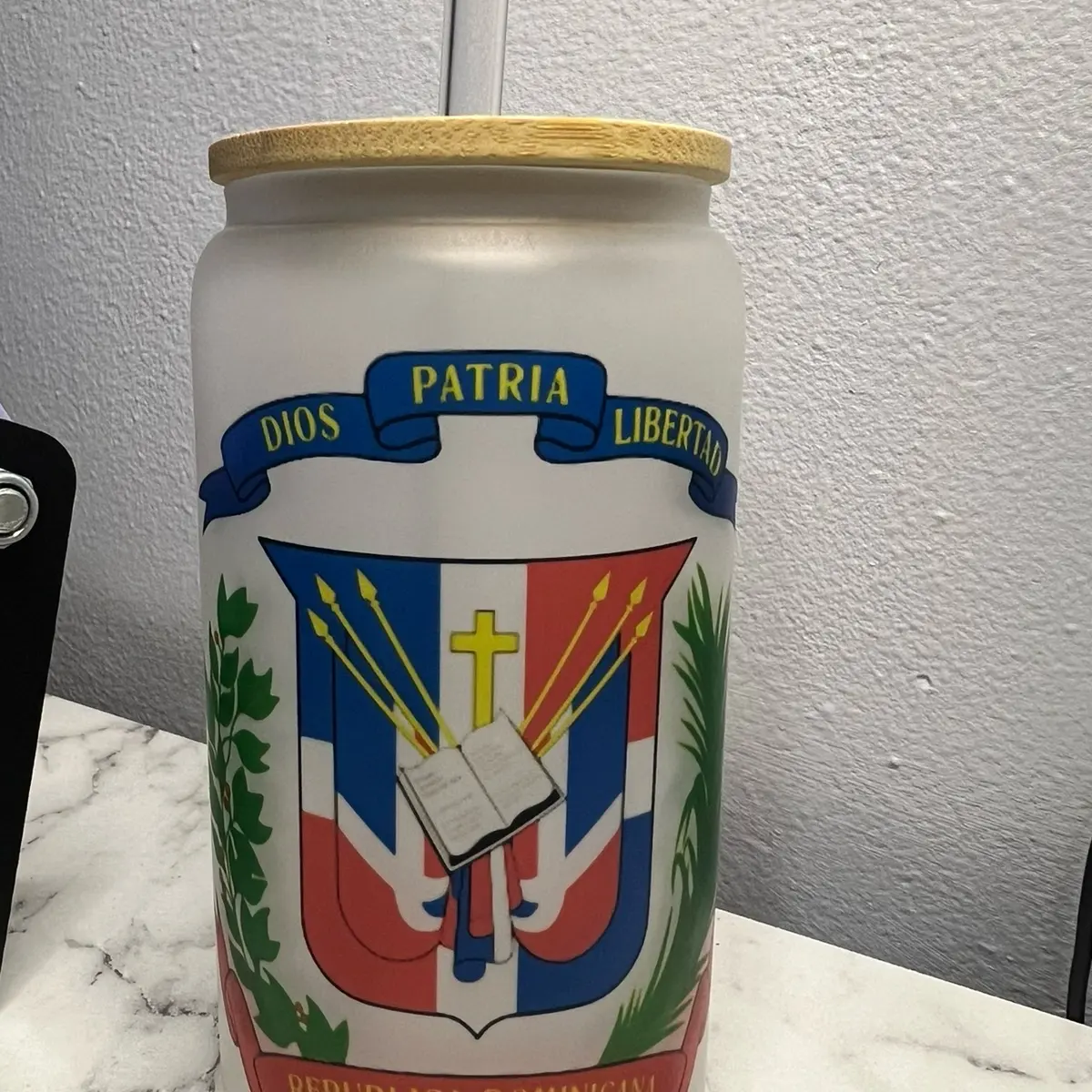 Dominican Republic escudo republica dominicana 16oz frosted glass can cup vaso de republica dominicana
