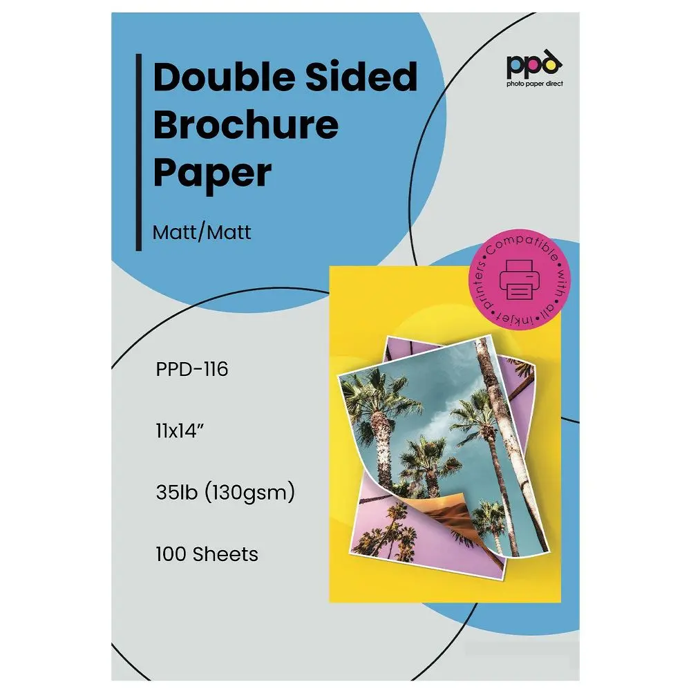 PPD Matte Double-Sided Inkjet Photo Paper, 11x14" 100 Sheets 130 gsm Boxed Mixed Media Brochure Paper for Office & Art Supplies, Boxed Mixed Media Paper