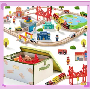 110pcs Wooden Train Set with Folding Storage Box, Wooden Train Track Toy for Boys & Girls, Age 3-7, Includes Convenient Storage(Gag Toys & Practical Jokes)(Gag Toys & Practical Jokes)