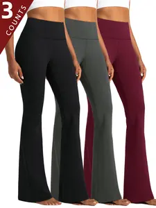 3PCS High Waist Flare Leggings for Winter Fleece Lined Pants Women Thermal Yoga Pants with Pockets High Waist Warm Pants Winter Flare Leggings for Women Flared Yoga Bottoms Gym Sportswear Bottoms Gym Outfits