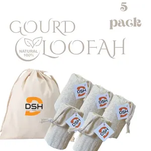 DSH Natural Gourd Bath Loofah Sponges 5 Pack - Natural & Safe Exfoliating Body Scrubber for Women and Men