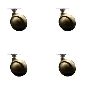 2-1/2 Inch Swivel Metal Ball Caster Wheels for Furniture - Windsor Antique Brass Finish Casters with 1-1/2 Inch by 1-1/2 Inch Top Plate - 400 lbs. Total Capacity - Set of 4 - Service Caster Brand