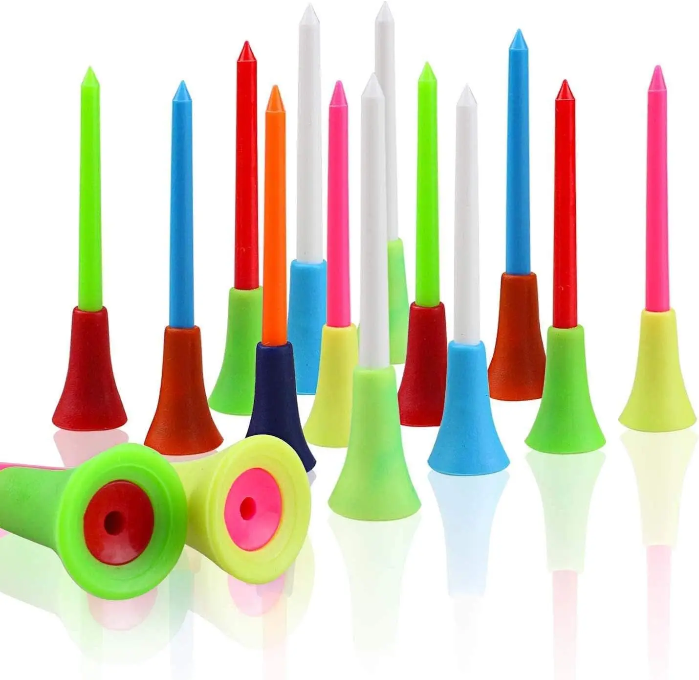 Rubber Cushion Top Plastic Golf Tees Mixed Colors Pack of 50pcs