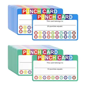 50 Pack Punch Cards, 3.54x1.97 Inch Blank Back Reward Cards, Colorful Design, Ideal for Christmas Thanksgiving Birthdays Parties Blank Backing