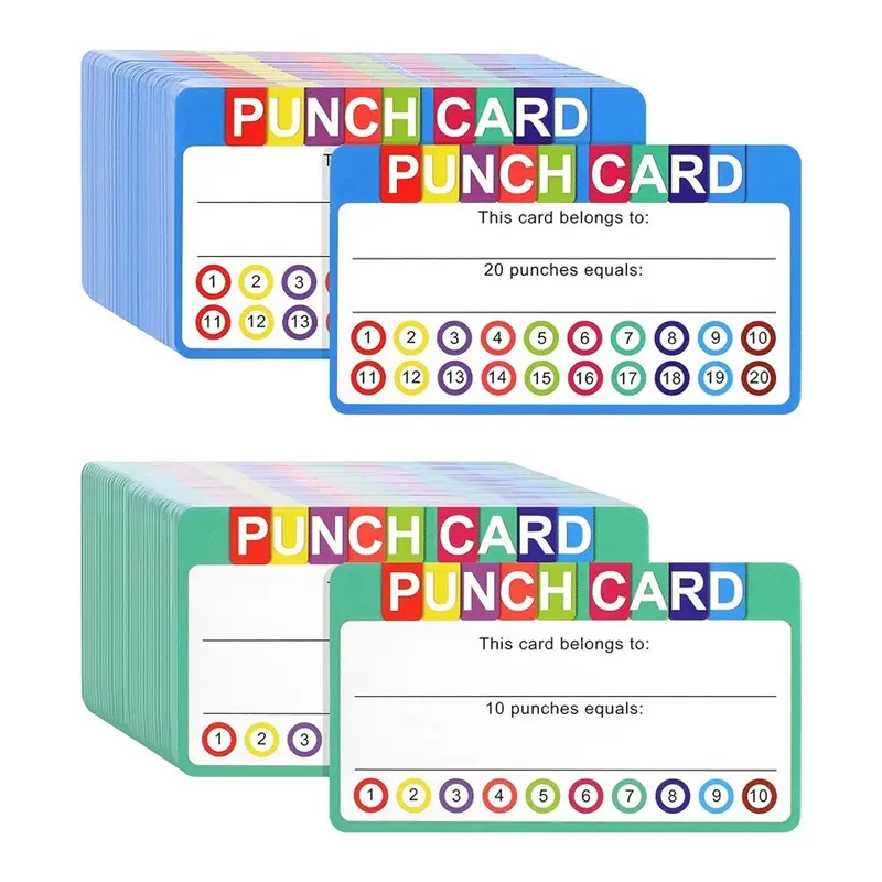 50 Pack Punch Cards, Numbered Cards, 3.54x1.97 Inch Blank Back Reward Cards, Colorful Design, Ideal for Christmas Thanksgiving Birthdays Parties Blank Backing