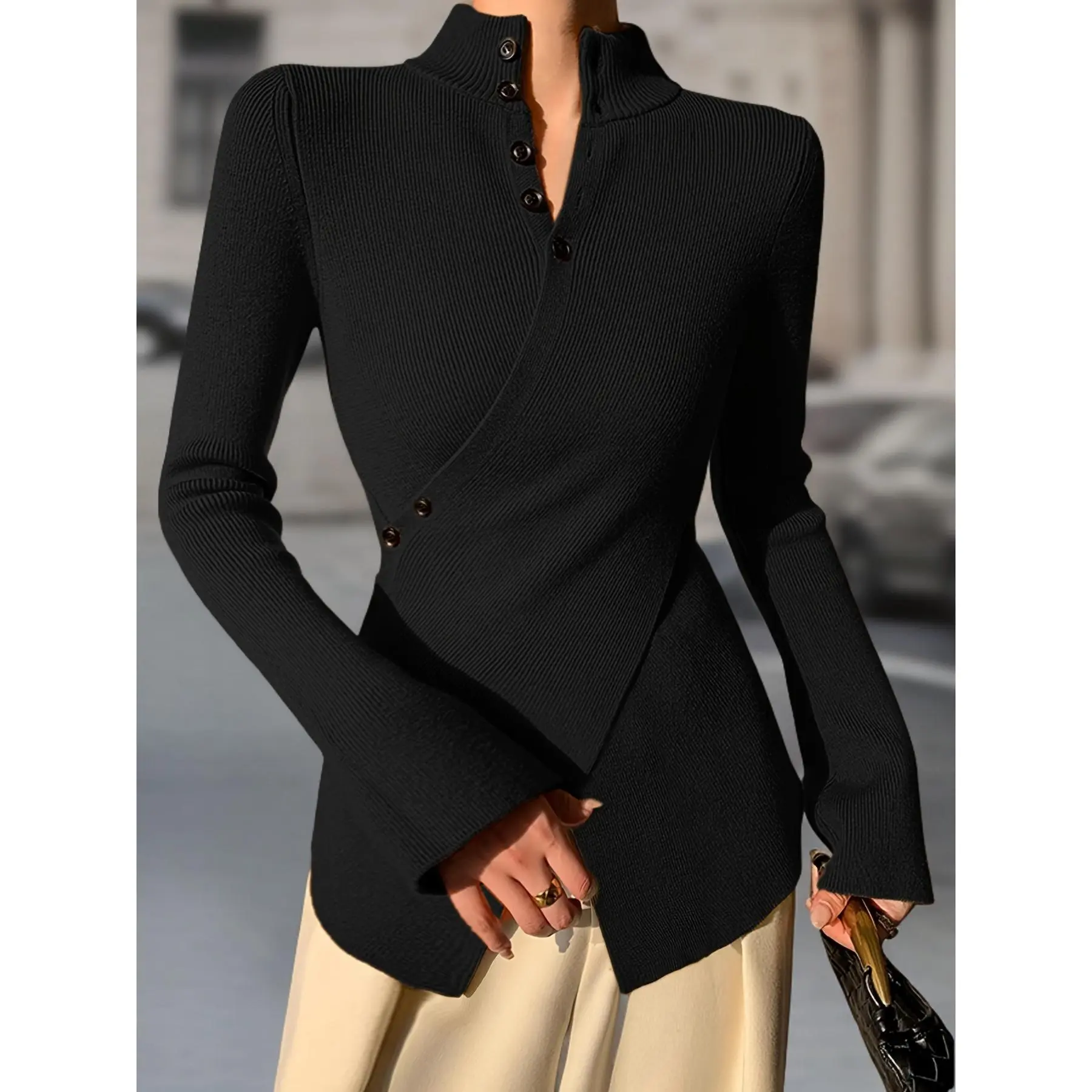 Women's Elegant Satin Blouse, Plain Long Sleeve Loose Fit Button-Down Top for Office and Casual Wear, Longsleeves, Basic Cut