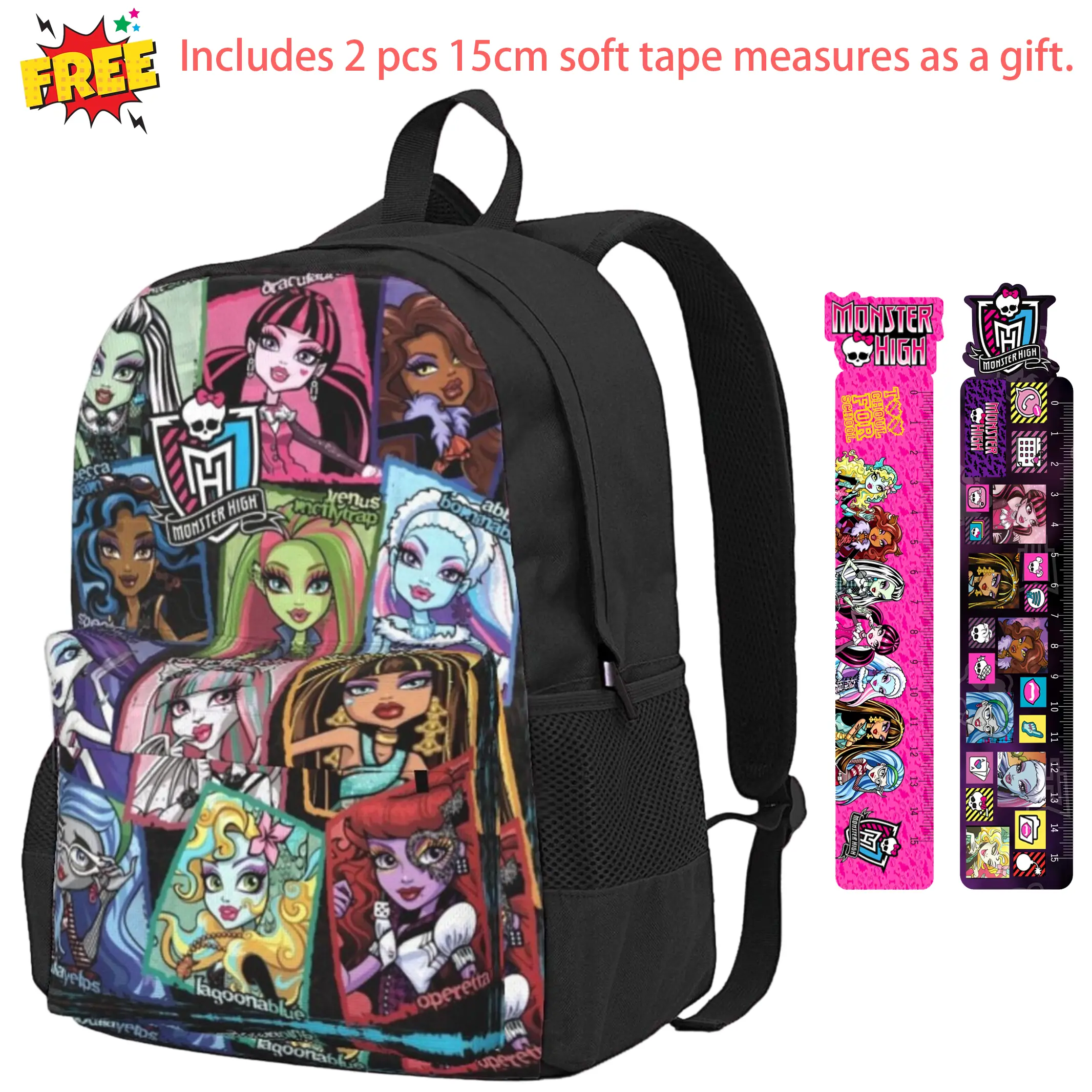 Monster high Large Capacity Backpack Monster high dolls Lightweight Storage Bag Multi-Compartment Design with Secure Zipper Closure | Versatile for Commuting, Fitness, And Travel A Top Choice for Monster high doll Fans As a Gifts