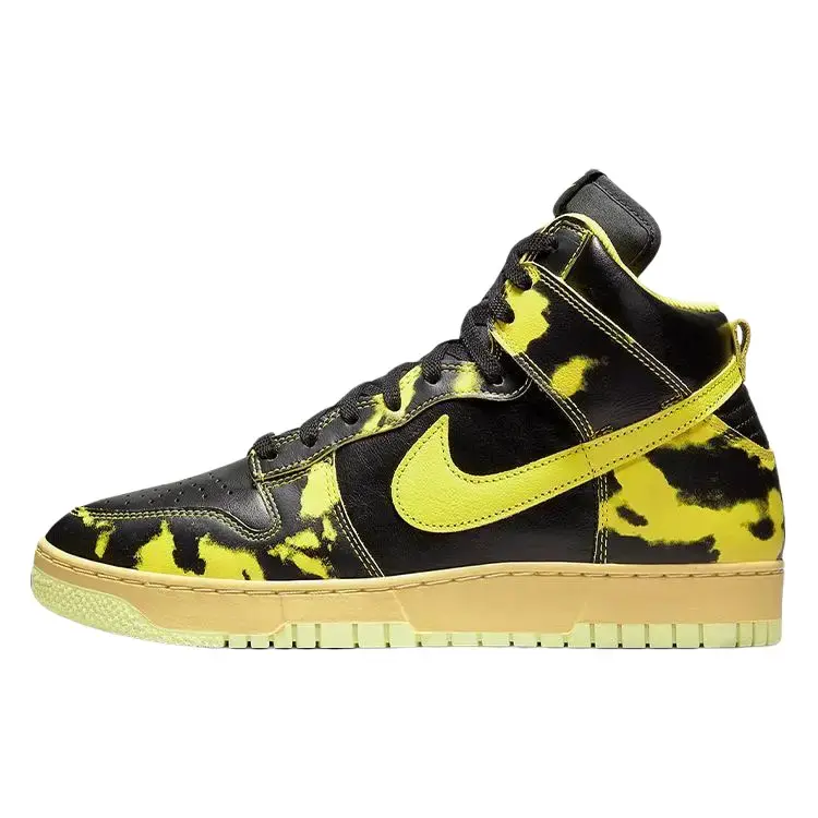 Nike Dunk High 1985 'Yellow Acid Wash' Men's Retro Hoops Style Distressed Leather Upper Comfortable Durable All Seasons Sneakers, Shoe, Footwear, Casual, High-Cut, Old School Cool, Sports Shoes, Classic, Colorblock, Bold Acid-Wash Treatment