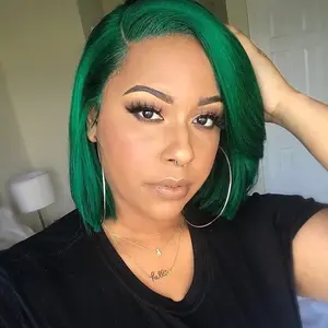 Forest Green Colored BOB Wigs  200% Density Full 13X4 Lace Frontal Wig Human Hair Blonde Short Bob Human Hair Wig For Women Pre-Plucked With Baby Hair Transparent Lace Front BOB Wigs